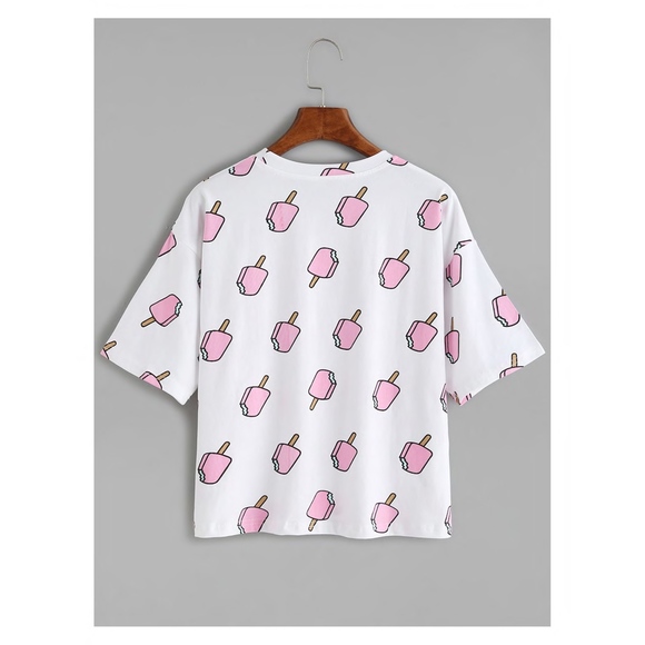 White Short Sleeve Popsicles Print T-Shirt - Picture 2 of 4